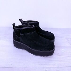 UGG Cityfunc Ultra Mini Ankle Boots Womens 8 Black Suede Platform Winter Cozy